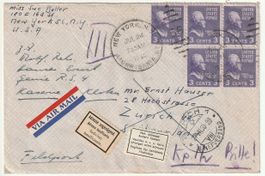 Weitergeleiteter Luftpostbrief von New-York nach Zürich