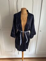 Satin Kimono Morgenmantel dunkelblau S