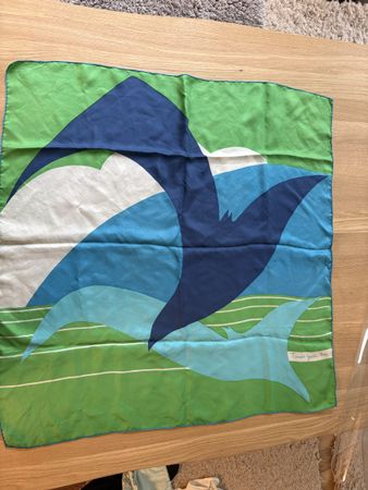 Seidentuch mit Vogelmotiv blau/grün Seide guter Zustand