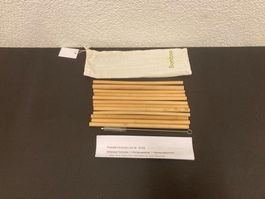 12 Bambus Trinkhalme mit Bürste und Beutel, Naturprodukt