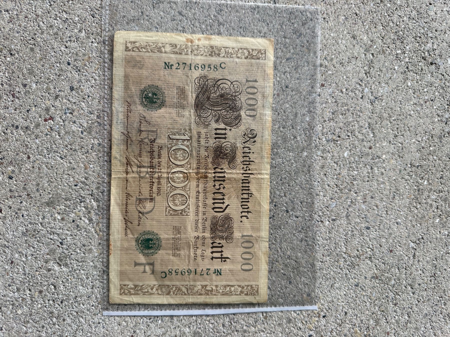 Banconote: 1000 Mark Reichsbanknote – Usato da Buchs ZH venduto da kaktus899 1