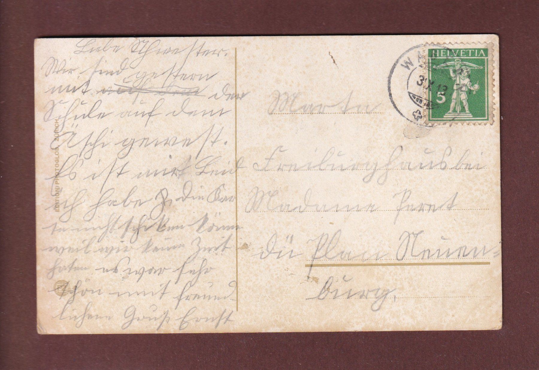 Cartoline postali: AESCHI - 1913 – Usato da Pully venduto da nicecards-shop 1