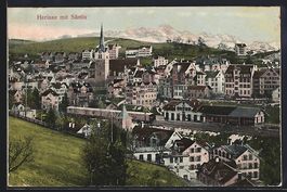 Herisau, Ortsansicht mit Bahnhof gegen S