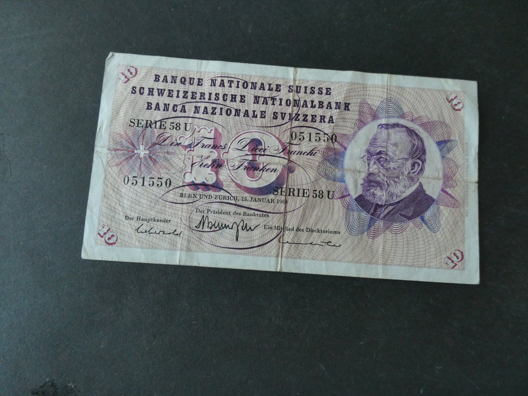 Billets de banque: Schweiz 1969, 10 Franken – D'occasion à Hinterforst par Rohusri