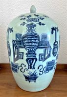Vase Deckelvase Keramik China Seladon mitte 19.Jh handgemalt