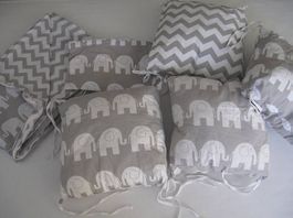 BETTWÄSCHE Babybett + 4 kleine Kissen Umrandung Bettschutz