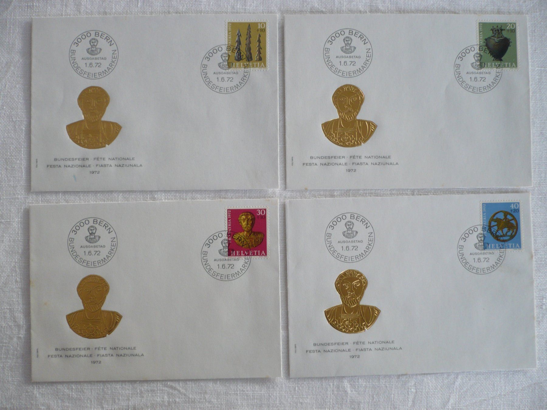 Tutti i francobolli: Pro Patria 1972 4 FDC Einzelmarken SBK B154 - B157 – Usato da Zürich venduto da saltandpepper008