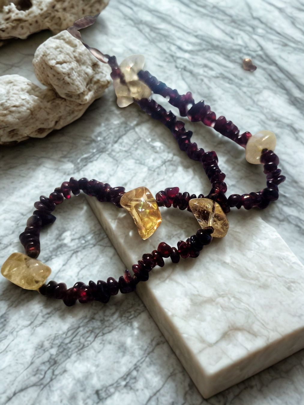 Bracciali & Braccialetti: Fusskette Granat & Citrin, 25-42cm. – Nuovo e nell'imballaggio originale da Aarau venduto da Schmuckhoehle_MD