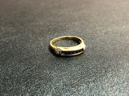 Damenring mit Saphir und Diamanten, 18 Karat Gelbgold Au 750
