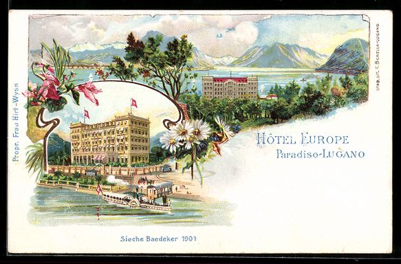 Cartoline postali: Litho Paradiso-Lugano, Hotel Europe mit  – Usato da Berlin venduto da bartko-reher