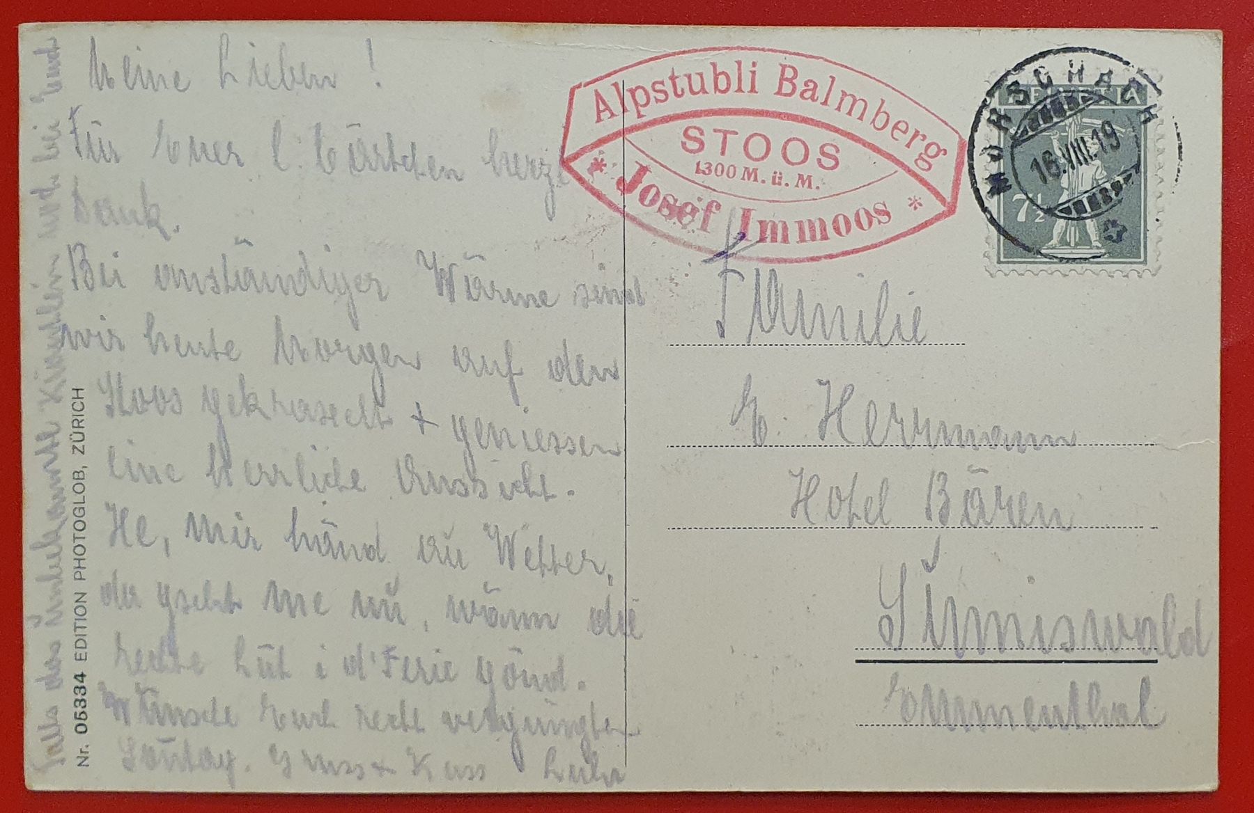 Cartoline postali: Alpstubli Balmberg, Stoss 1919 – Usato da Kreuzlingen venduto da Rschweiz1 1