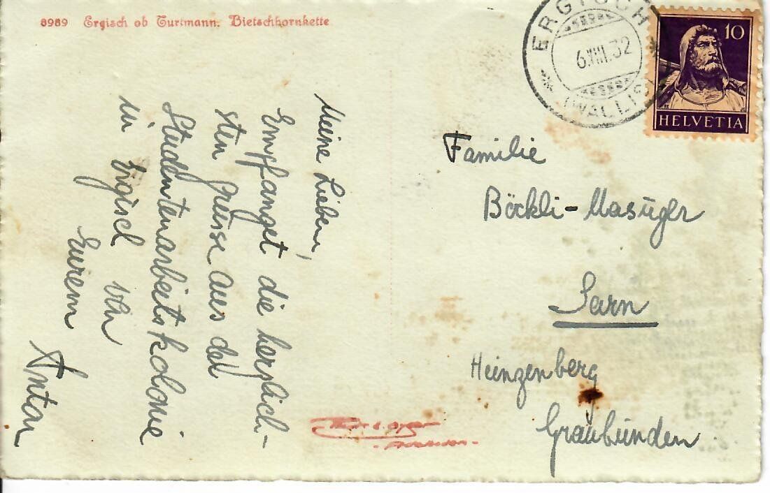 Cartoline postali: Ergisch ob Turtmann 1932 – Usato da Hochdorf venduto da Ziegel-16 1
