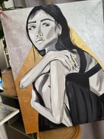 Elegantes Frauenporträt mit Gold & Silber | Original 60x80