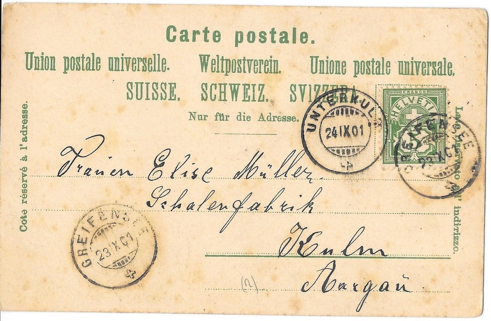 Cartoline postali: Niederuster farbige Lithografie mit Spinnerei – Usato da Olten venduto da clotaldi 1