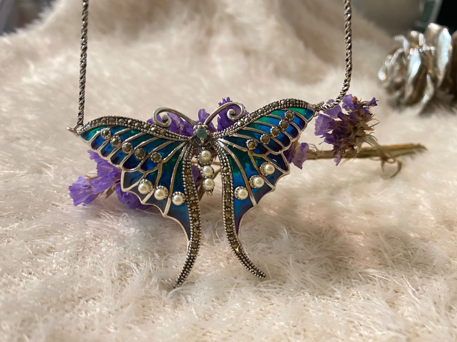 Catenine: Halskette Libelle 925 Sterling Silver mit Smaragd u Perlen – Nuovo (secondo la descrizione) da Zürich venduto da LIBELLA13 5