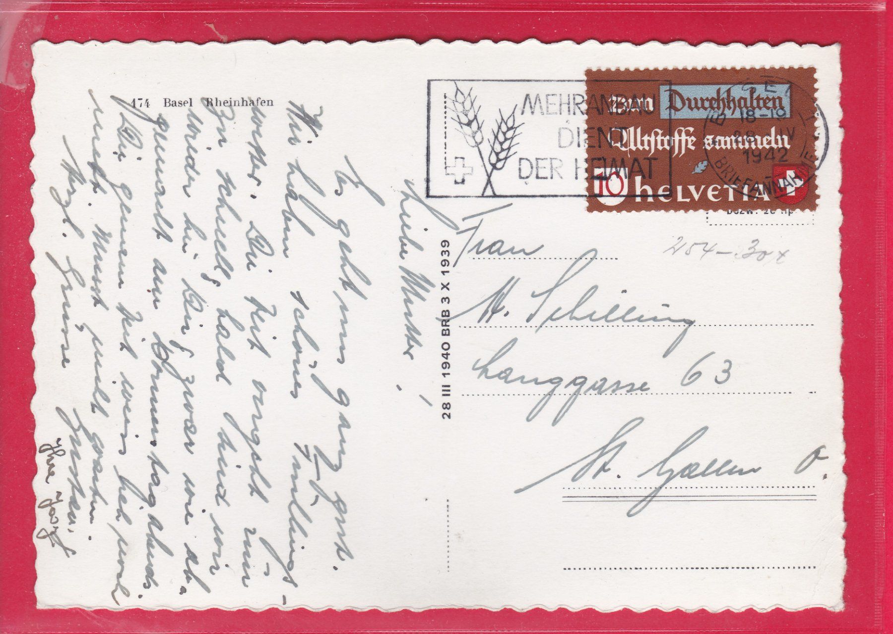 Cartoline postali: BASEL, RHEINHAFEN, 28.4.1942 – Usato da Oberrieden venduto da Gebirgsstelze 1