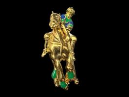 Vintage Polo-Spieler-Brosche auf dem Pferd, emailliert