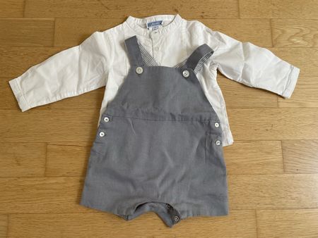 Jacadi Hose u. Hemd Gr. 74 in Grau/Weiss (Leinen/ Baumwolle)