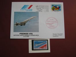 PREMIER VOL CONCORDE 31.8.76 +EINZELMARKEP RÜCKSEITENSTEMPEL