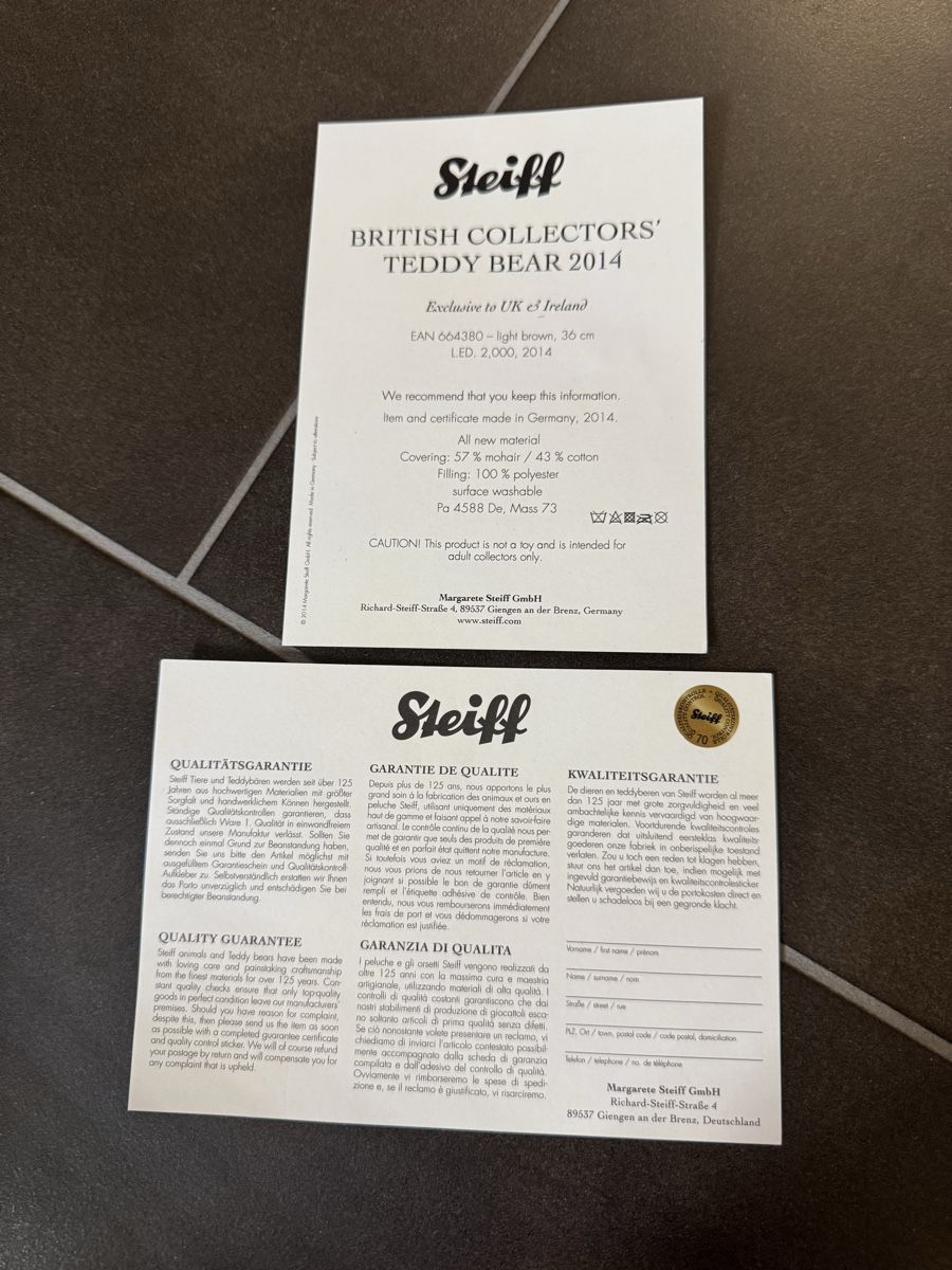Figuren: Steiff Teddybär, British Collectors 2014, Nr. 995 – Neu und originalverpackt aus Freienbach von ang_8xxz 4