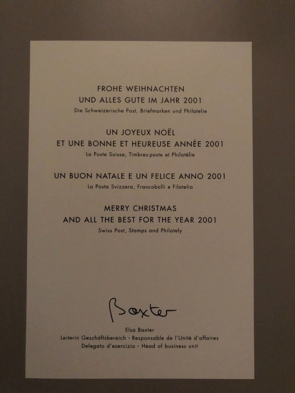 Tutti i francobolli: FDC PTT Weihnachtskarte 2000,  Bern 21. November 2000 – Nuovo (secondo la descrizione) da Landquart venduto da interesse63 3