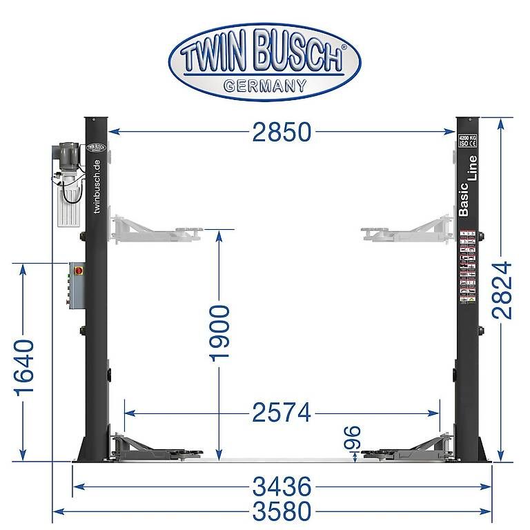 Twin Busch Piattaforme elevatrici & Crick: 2 Säulen Hebebühne 4.2 t BASIC autom. Entriegelung GREY-Line – Nuovo e nell'imballaggio originale da Rüthi (Rheintal) venduto da Toptool-3 2