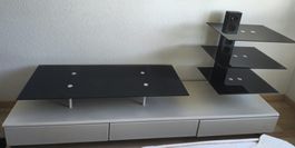 TV-Möbel mit Glasregal weiss schwarz gebraucht