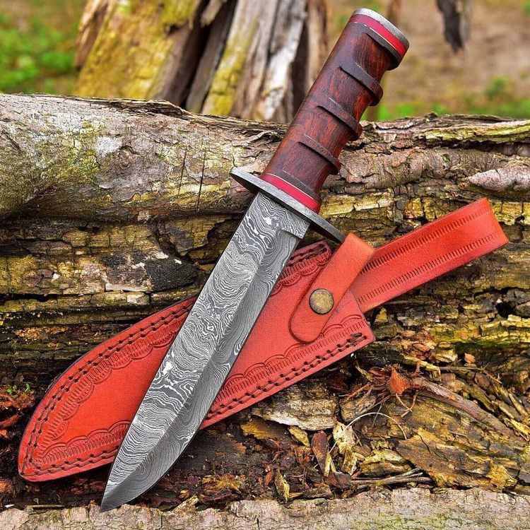 EUROtops Damast-Jagdmesser Chameau – Mit Rindsleder
