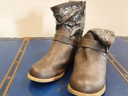 Stiefeletten TOP OR Grau Grösse 40 Pailletten Reissverschlus