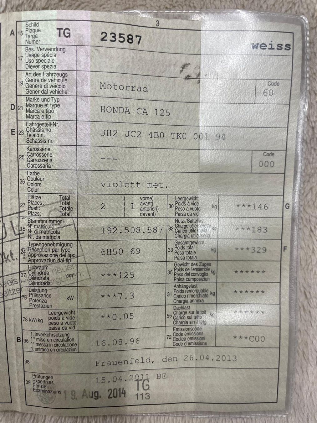 Honda Chopper: Honda CA125 Rebel – Usato da Weinfelden venduto da Harald_Harris 5