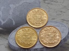 3 x Gold vrenelis 20 Fr. 1897-1898-1935 LB