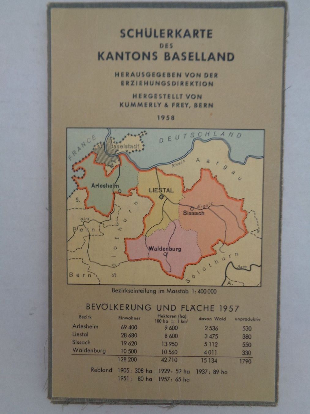 Cartine & Atlanti: Schüler-Landkarte Baselland 1958 – Usato da Chur venduto da omonia 1