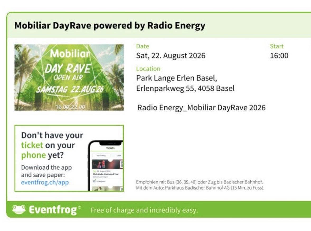 Biglietti: Mobiliar DayRave Tickets – Nuovo e nell'imballaggio originale da Füllinsdorf venduto da xjanaa.e