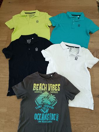 4 Poloshirts + 1 Beach Vibes T-Shirt Grösse 146 Sommer-Set!