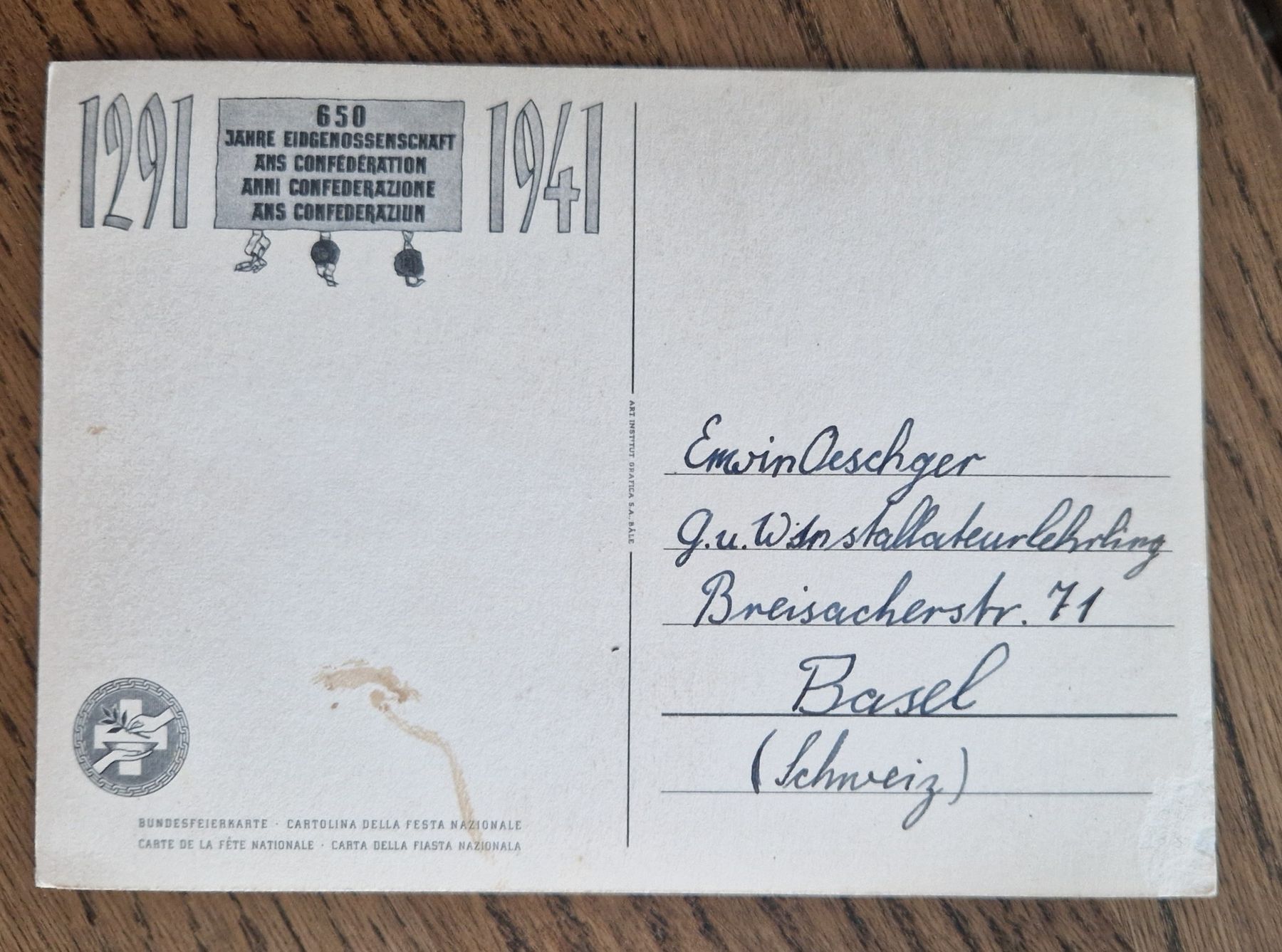 Cartoline postali: AK 650 Jahre Eidgenossenschaft 1941 – Usato da Ebikon venduto da Donar50 1