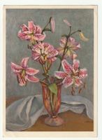 Alte Postkarte Stillleben mit Rosa Gefleckten Lilien in Vase