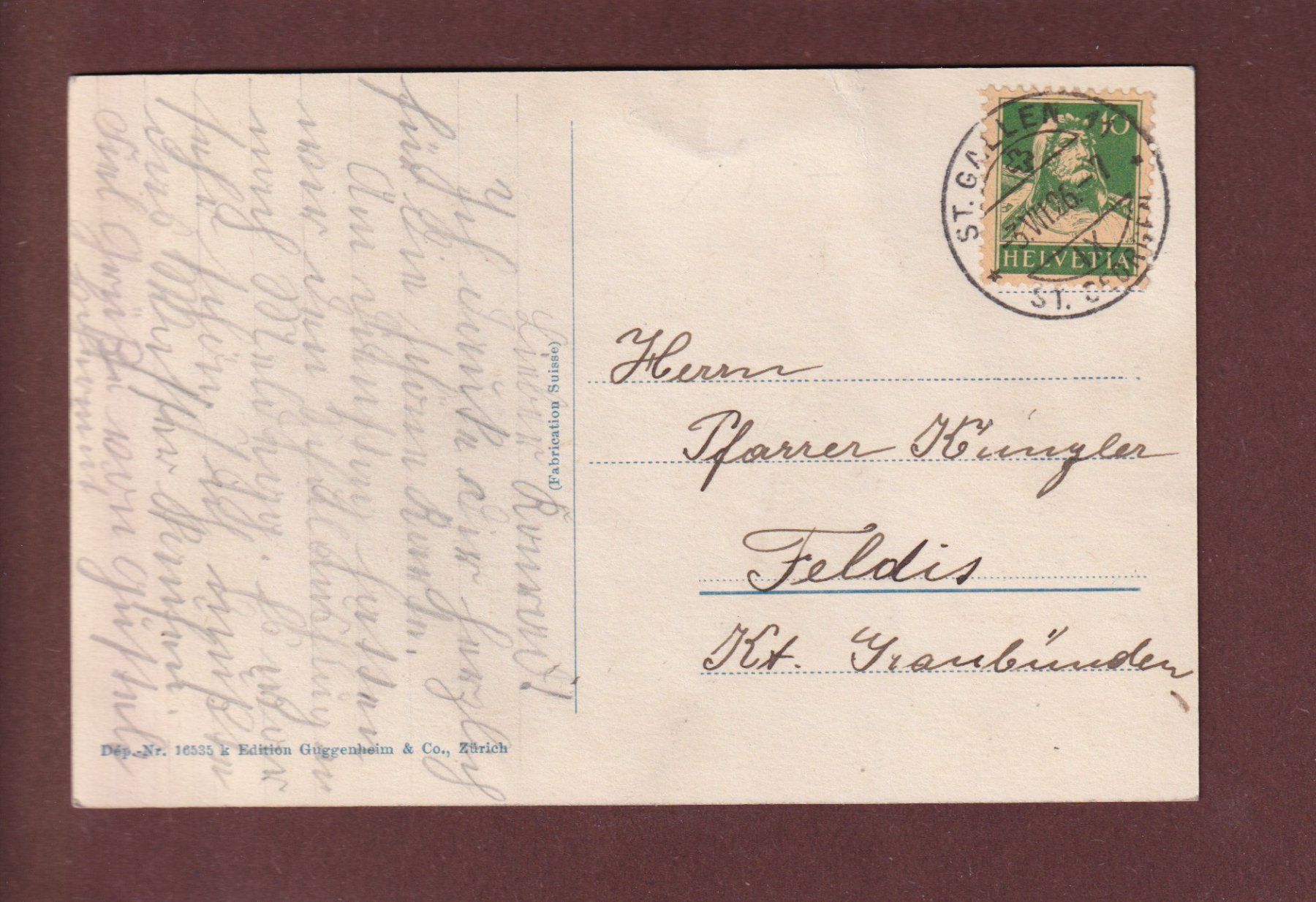 Cartoline postali: ST. GALLEN - ST. GEORGEN - Kirche - 1926 – Usato da Pully venduto da nicecards 1