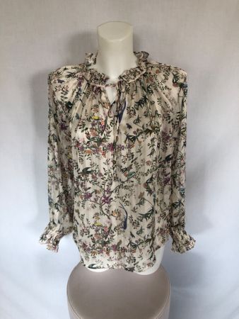 Blouse plissée crème à motifs oiseaux H&M taille 38 40