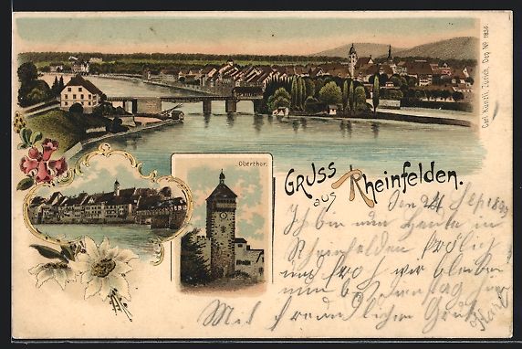 Cartes postales: Litho Rheinfelden, Teilansicht mit Brüc – D'occasion à Berlin par bartko-reher