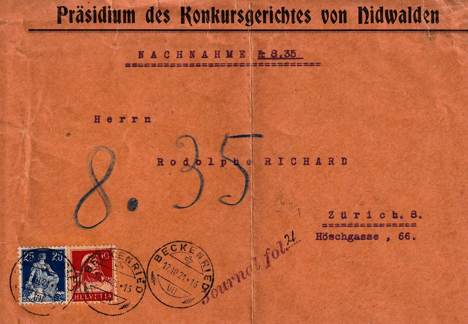 Alle Briefmarken: 1921 Nachnahme Briefteil – Gebraucht aus Arlesheim von gaugi43