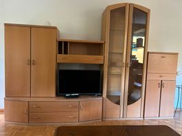 Wohnwand Eiche hell mit Vitrine und TV-Möbel guter Zustand