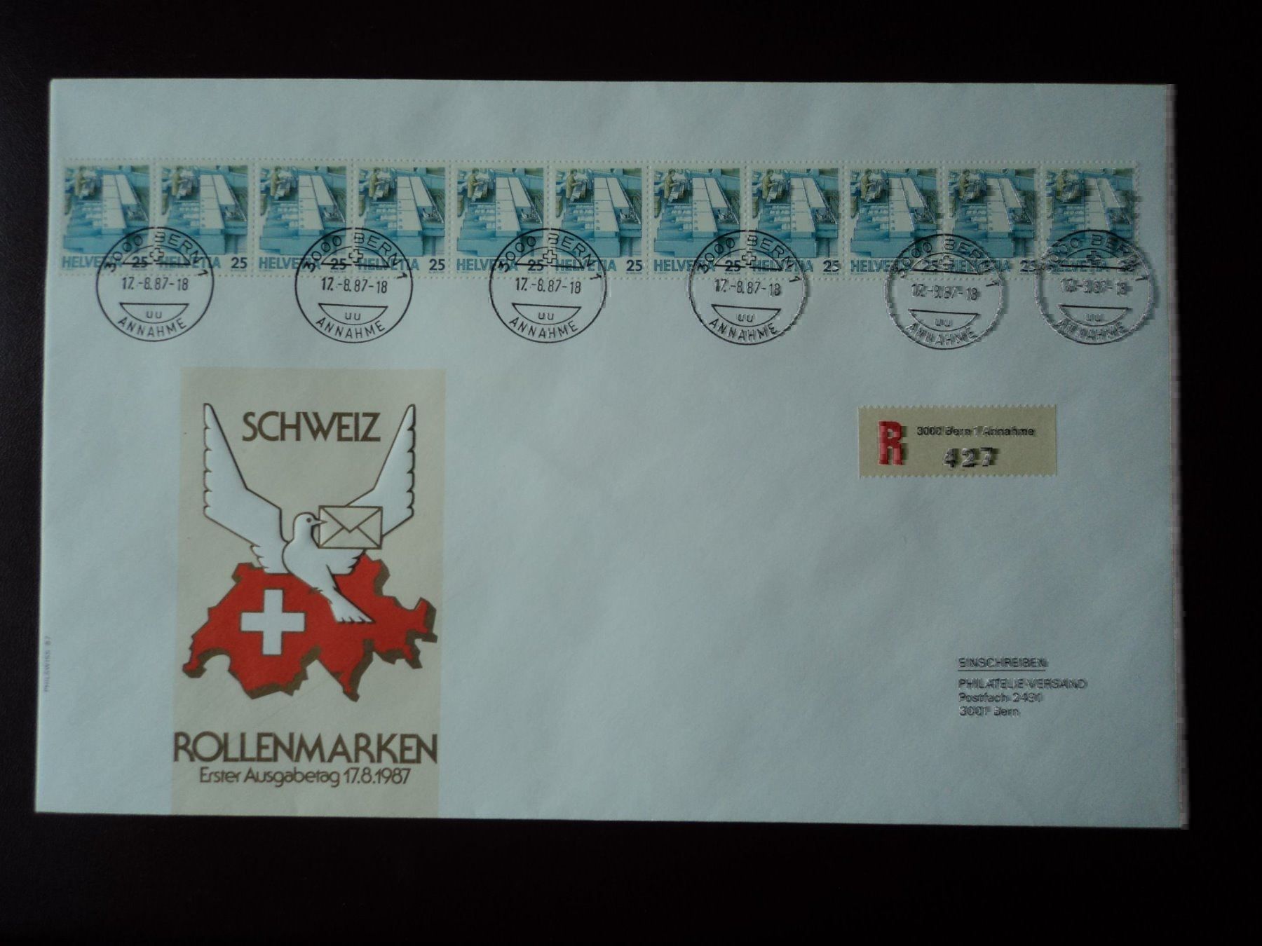 Alle Briefmarken: Grossbrief Rollenmarken 1987 – Gebraucht aus Pfäffikon ZH von laeufer75