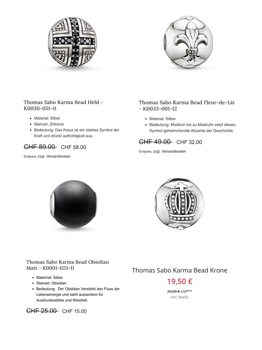 Thomas Sabo Catenine: Thomas Sabo Kette - Lilie mit Beads – Usato da Winterthur venduto da Concorde12 9