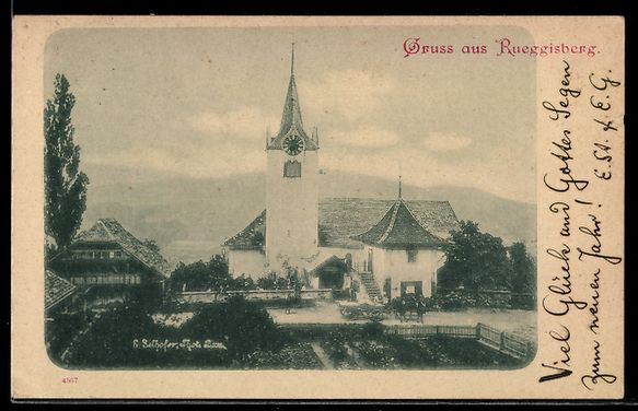 Cartes postales: AK Rüeggisberg, Ortspartie mit Kirche – D'occasion à Berlin par bartko-reher
