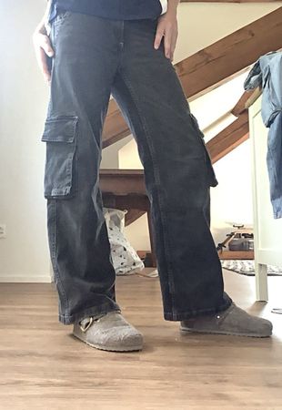 Cargo Jeans Dark Grey Wide Leg, Size 152,Used