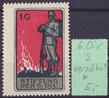 Steckkarte I. WK 1914/18 .... Stiftung 6. Divison Verzähnt