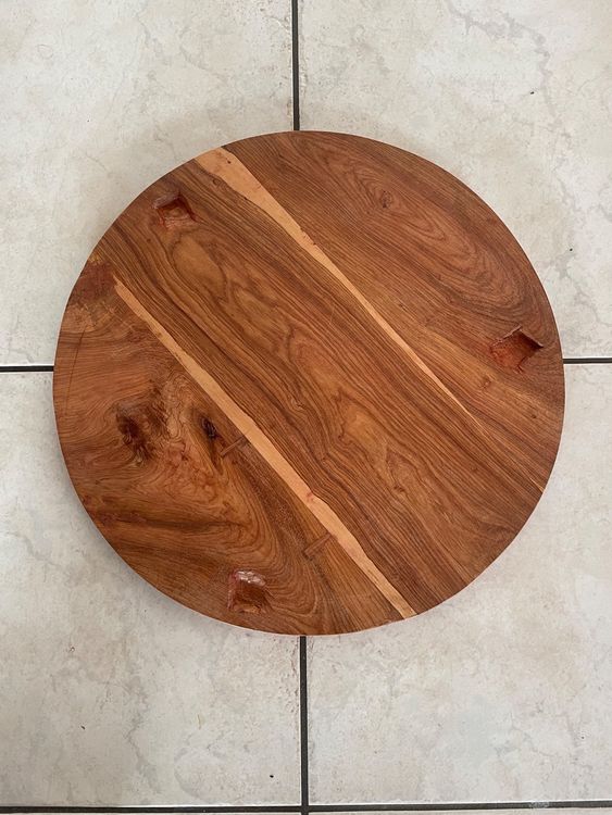 Table Basse Ronde En Bois Exotique Et Verre – Diamètre 111 Cm, Hauteur 41 Cm, Style Unique