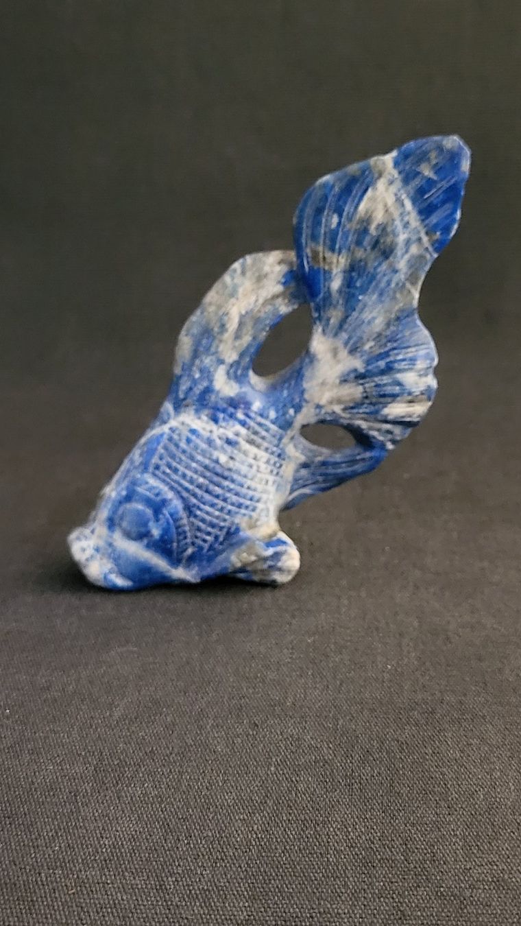 Statuette: Handgeschnitzter Sodalith-Goldfisch – Usato da Basel venduto da spinne02 6