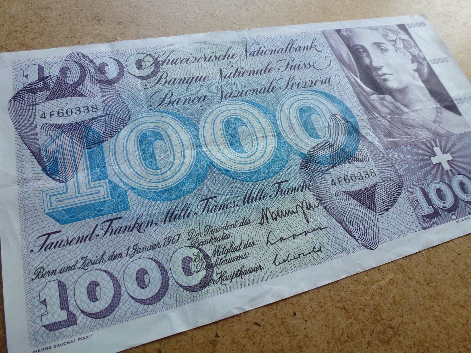 Banconote: ++ 1000.- Franken 01. Januar 1967 – Usato da Walkringen venduto da Casablanca777 1