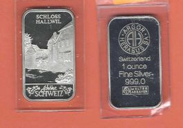 1 Unze Serie"schöne Schweiz" SCHLOSS/BURG HALLWIL/OVP/ARGOR